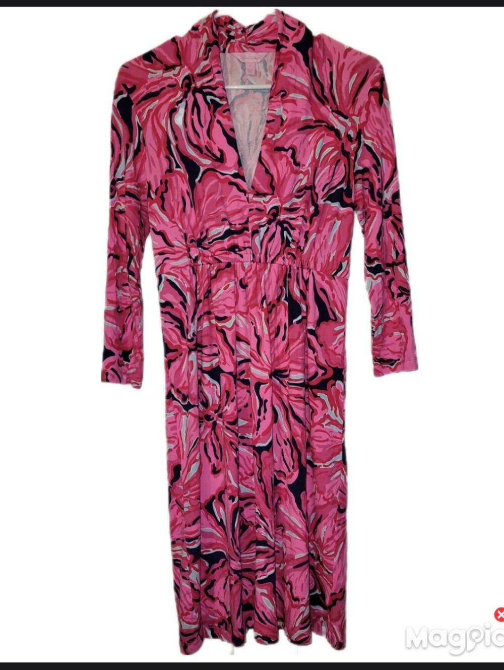 Lilly Pulitzer Bright Pink Alexandra Dress Small V-neck Pullover 3/4 Sleeve
